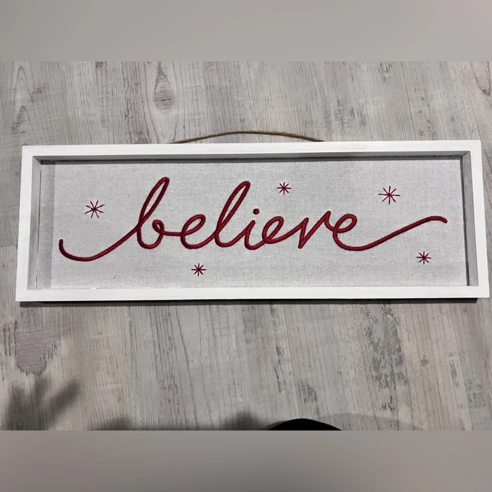 White and Red 'Believe' Christmas Wall Art